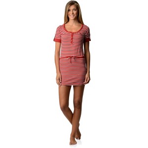 Casual Nights Women's Short Sleeve Striped Henley Nightie Shirt - 1 of 4