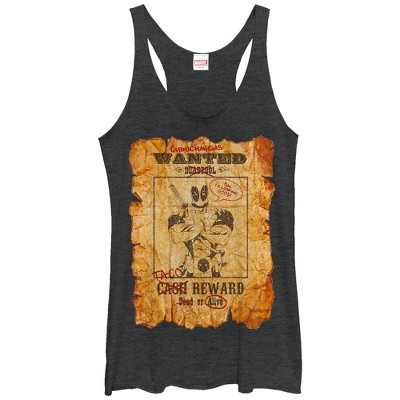 Women's Marvel Deadpool Wanted Poster Racerback Tank Top - Black ...