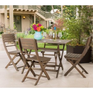 3/5 pcs Foldable Bistro Set, Outdoor Patio Wooden Dining Set with Foldable Table and Chairs -Merax - 1 of 4
