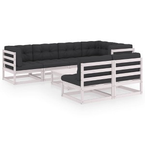 vidaXL Patio Lounge Set Outdoor Sofa Garden with Cushions Solid Acacia Wood - White With Cushions - 1 of 4