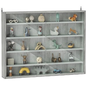 HOMCOM 5-storey Wall Shelf Display Cabinet, Shotglass Display Case w/2 Glass Doors and 4 Adjustable Shelves - 1 of 4