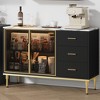 Fluted Sideboards Buffets Cabinet with Glass Doors, 3 Drawers, Marble Top Kitchen Sideboard Cabinet - 3 of 4