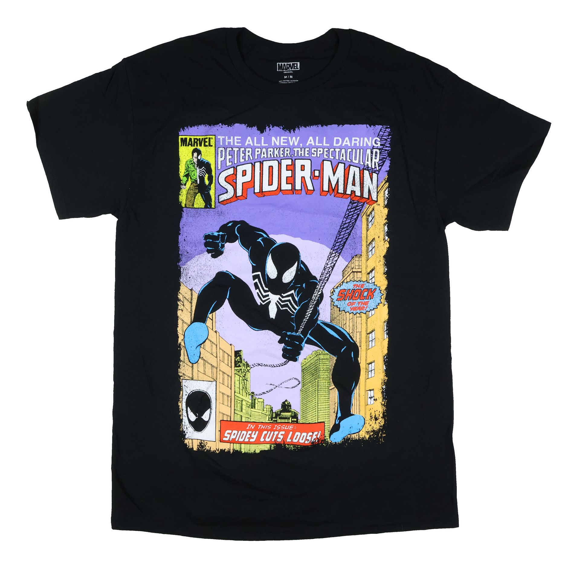 Marvel Spider-Man T-Shirt Men's Peter Parker The Spectacular Adult Graphic Tee (Medium) Black