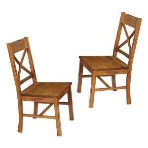 Antique Brown Wood Dining Kitchen Chairs, Set of 2 - Saracina Home