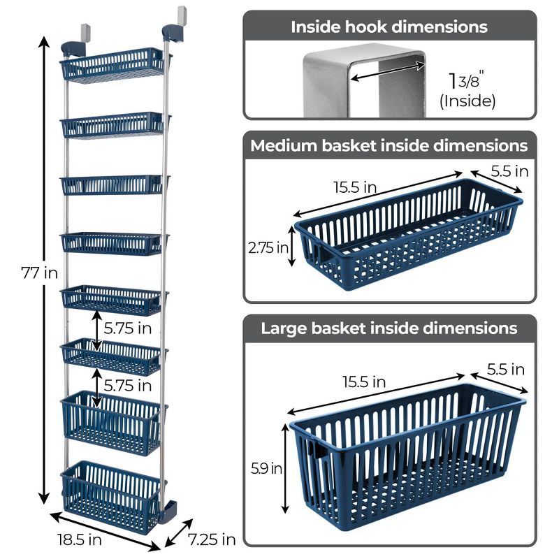 Smart Design 8-Tier Over The Door Hanging Pantry Organizer with 6 full Baskets and 2 Deep Baskets Blue, 4 of 9