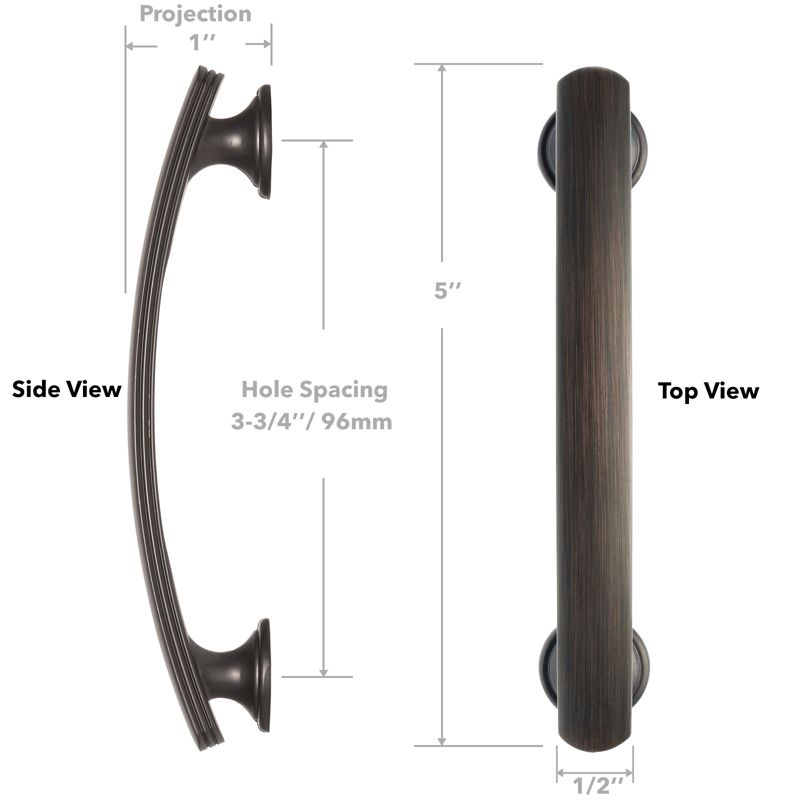 Cauldham Solid Kitchen Cabinet Arch Pulls Handles (3-3/4" Hole Centers) - Curved Drawer/Door Hardware - Style T750 - Oil Rubbed Bronze, 5 of 6