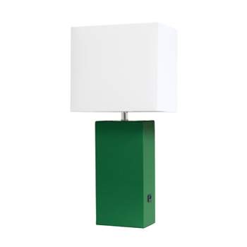 Modern Leather Table Lamp with USB and Fabric Shade - Elegant Designs