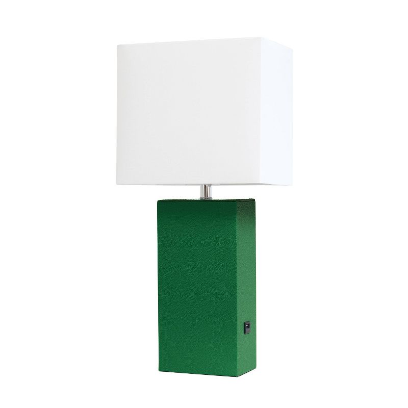 Modern Leather Table Lamp with USB and Fabric Shade - Elegant Designs, 1 of 8