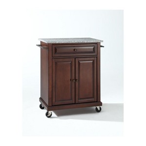 HomeStock  Compact Granite Top Small Rolling Cart with Shelves, Microwave Stand with Towel Rack, Mahogany - 1 of 4