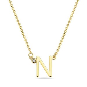 Stylish 14k gold plated initial necklace adorned with sparkling cubic zirconia for a personalized and elegant touch. - 1 of 2