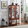 Wooakway 48"H Walnut Lighted Curio Cabinet with Mirror Back Adjustable Shelves Glass Doors Open Storage - 2 of 4