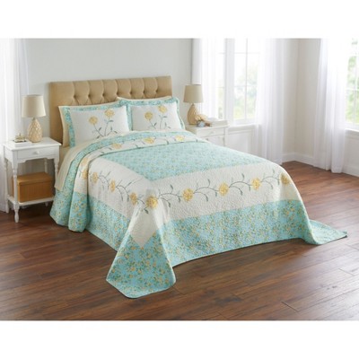 Brylanehome Margaret Embroidered Bedspread - Queen, Light Blue Yellow ...