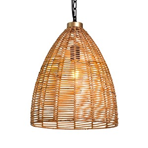 LNC Libbaconion 1-Light Matte Black Canopy with Natural Rattan Shade Traditional Dome Hanging Pendant Light: UL Listed, Adjustable Height - 1 of 4