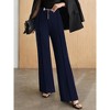 Women's High-Waist Trousers Kick Hem Flowy Pants with Metal Belt Solid Color Bottoms - 2 of 4
