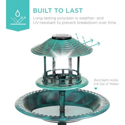 Green Solar-Powered Bird Bath Fountain with Planter Base