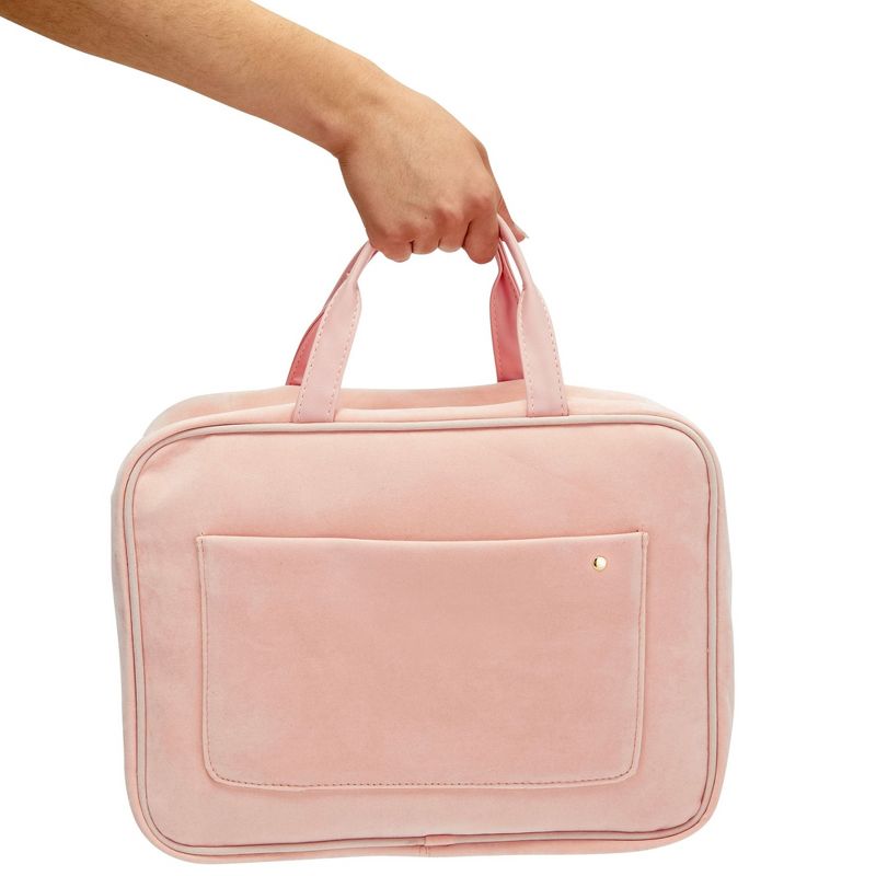 Glamlily Large Pastel Pink Travel Hanging Toiletry Bag with S Hook and Handle, Easy to Clean Polyester Fabric, 12.5 x 4 x 9.5 In, 3 of 9
