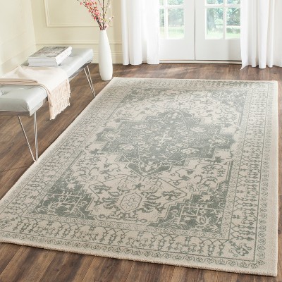 Mint and Ivory Hand-Tufted Wool Rectangular Area Rug, 3' x 5'