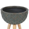 LuxenHome Butterfly Embossed Brown 12.25" Round MgO Planter with Wood Legs - 3 of 4