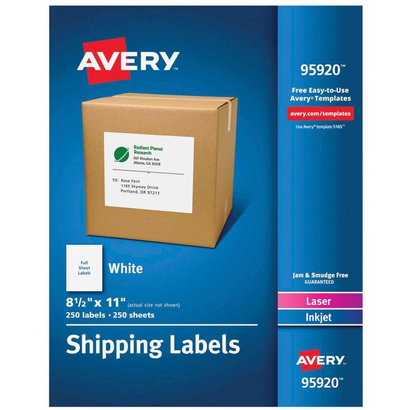 Avery Bulk Shipping Labels, 8-1/2 x 11 Inches, White, Pack of 250, 1 of 4