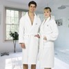 Linum Home Textiles Hotel 100% Turkish Cotton Unisex Waffle Terry Personalized White Bathrobe with Satin Piped Trim in Dark Gray Script Font - 2 of 3