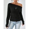 Women's Waffle Knit Solid Color Loose Long Sleeve V-Neck Top with Pocket, Casual Pullover for Daily & Layering Wear - 2 of 2