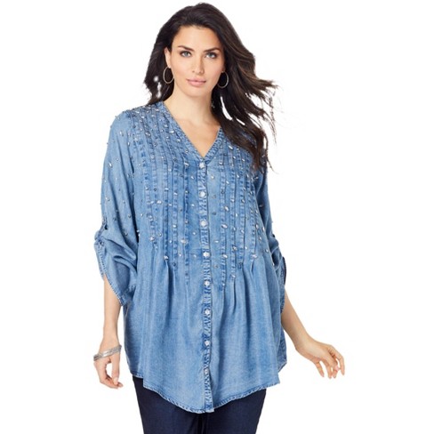 Roaman's Women's Plus Size Glam-embellished Big Shirt : Target