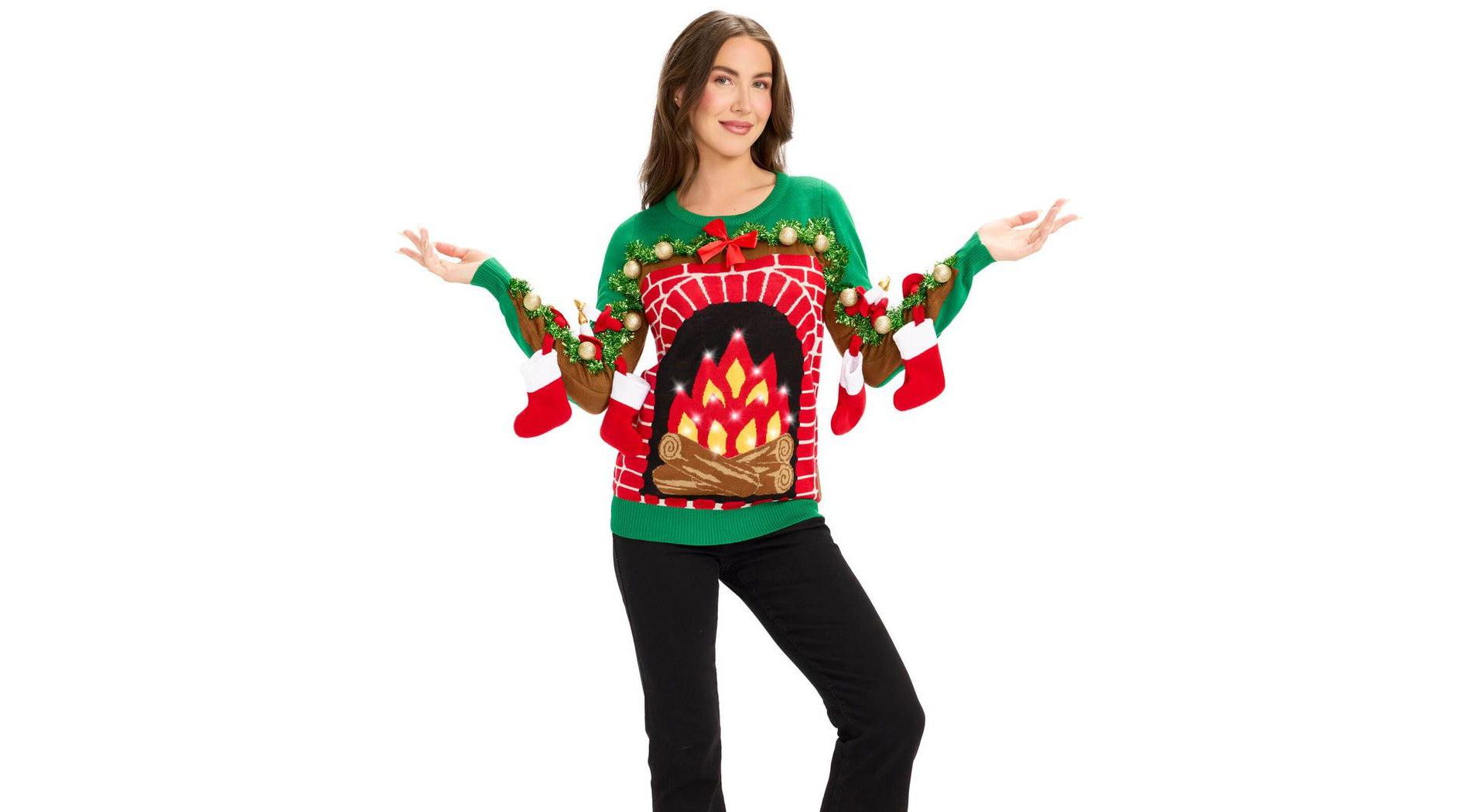 Tipsy Elves Womens Peace on Hearth Light Up Ugly Christmas Sweater