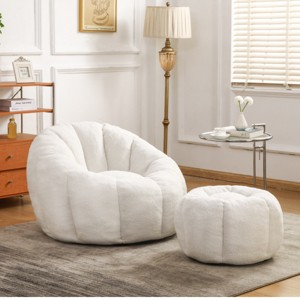 Teddy Fabric Bean Bag Sofa Chair,Bean Bag Sofa Chair with Footstool,Lazy Bean Bag Sofa Chair,Foam Filled Bean Bag Sofa-Cuddlewood - 1 of 4