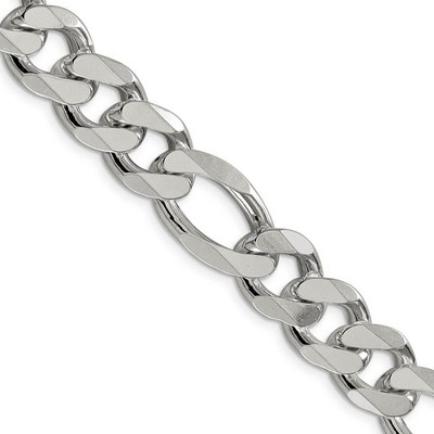 Black Bow Jewelry Men's 13.5mm, Sterling Silver, Solid Figaro Chain Necklace