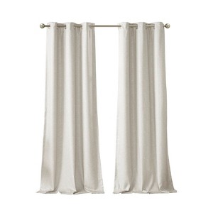 DSVIMOY Curtain Panels, 2pcs Tonal Printed Faux Silk Total Blackout Curtain Panel Pair for Living Room, Bedroom, Ivory, 95"*50"*0.13" - 1 of 4
