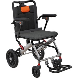 TackView Portable Wheelchair, Foldable Transport Wheelchairs with Locking Handbrake, Manual Wheelchair with Flip Armrests, 10" Rear Wheels, Gray - 1 of 4