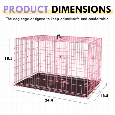 Large Pink Metal Dog Crate with Double Doors