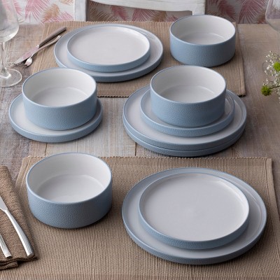 Aqua and White Porcelain 12-Piece Dinnerware Set, Service for 4