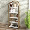5 Tiers Bookshelf, Arched Display Racks, Metal Frame Modern Storage Rack Shelf Large Wood Book Shelf,for Bedroom, Living Room, Home Office - 2 of 4