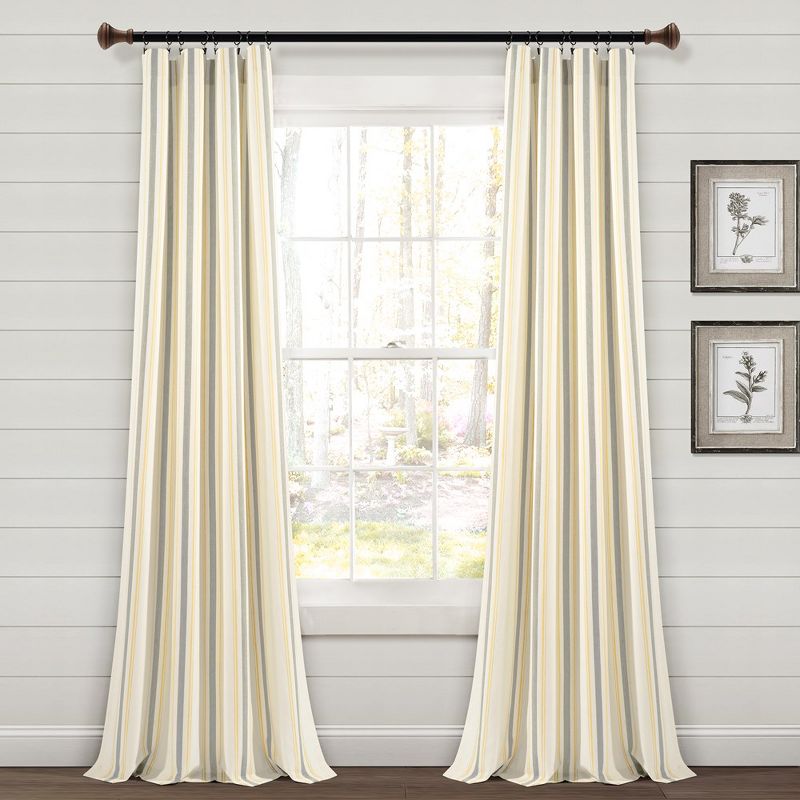 Home Boutique Farmhouse Stripe Yarn Dyed Cotton Window Curtain Panels Yellow/Gray 42X84 Set, 1 of 2