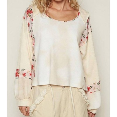 Women's Floral Block Thermal Raw Edge Top - POL