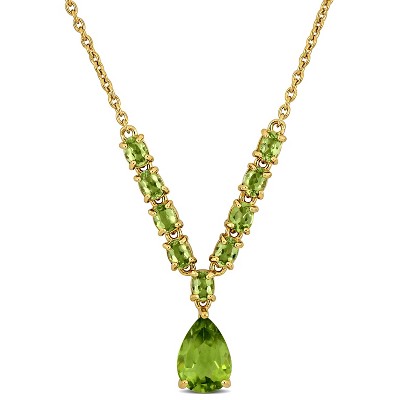 EVERLY JEWELRY | Yellow Plated Sterling Silver 3 1/3 CT TGW Pear-Shaped and Oval Cut Peridot Lariat Necklace - 19 inch