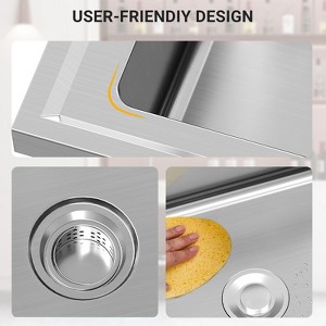 Stainless Steel Thickened Kitchen Utility Sink, Freestanding Single Bowl Kitchen Utility Sink with Pull-Out Faucet for Outdoor Garage Kitchen - 1 of 4