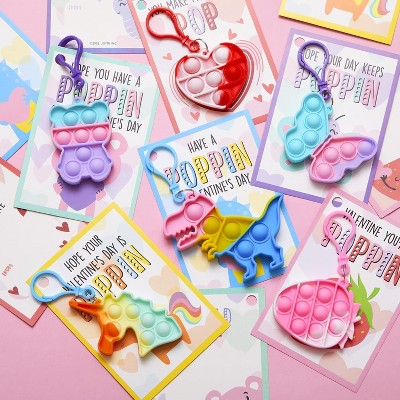 Joyfy 30 Packs Cards with Pop Fidget Keychain Toys, Stress Relief Sensory Fidget Toys for Kids Classroom Exchange Prizes and Party Favors