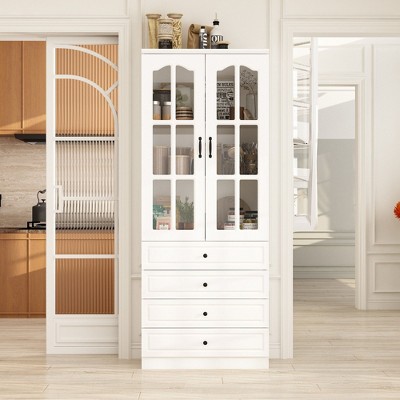 FUFU&GAGA 31.5"W Multifunctional Tempered Glass Cabinet Modular Storage Cabinet Closet Bookshelf