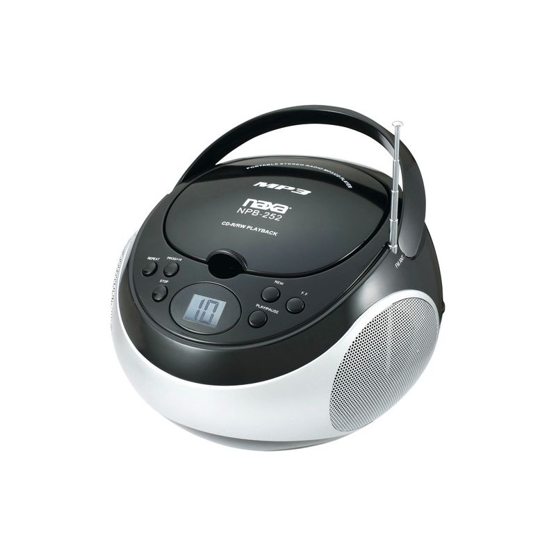 Naxa Portable MP3/CD Player with AM/FM Stereo Radio - 1 x Disc - 2.40 W Integrated Stereo Speaker - Black - CD-DA, MP3 - Auxiliary Input, 1 of 2