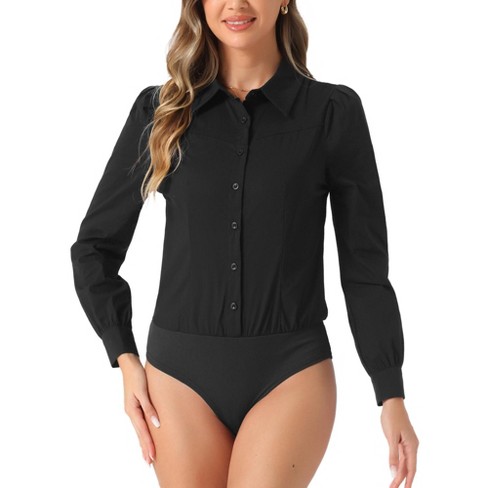 Inspire Chic Women s Collared Business Casual Button Down Long Sleeves Bodysuit Leotard Shirt Target