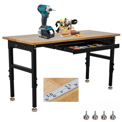 Workbench, Adjustable Workbench with Scale, Pegboard and 6 Hooks, 2200LBS Load Capacity Worktable for Garage, Office, Home