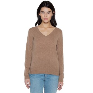 JENNIE LIU Women's 100% Pure Cashmere Long Sleeve Pullover V Neck Sweater - 1 of 2