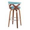 Gardenia 30" Mid-Century Modern Fixed-Height Swivel Barstool with Teal Fabric and Walnut Wood Base, Set of 2 - 4 of 4