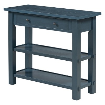 PDTEND Retro Console Table with Drawer and Two Sturdy Shelves