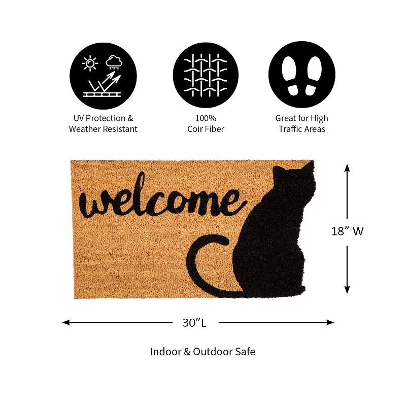 Evergreen Cat Welcome Shaped Indoor Outdoor Natural Coir Doormat 1'4"x2'4" Brown, 5 of 7