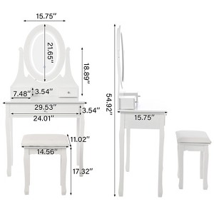 Vanity Table with LED Lighted Oval Mirror,Modern Vanity Desk with Mirror and Lights,Cushioned Stool, 3 Color Lighting Modes, and 3 Storage Drawers - 1 of 4