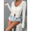 Women's Front Tie Crop Cardigan Hollow Out Lightweight Sweater Knit Top with Small Flowers Pattern - 3 of 4