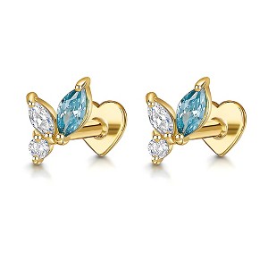 Blue Marquise CZ Flat Back Earrings for Cartilage Helix Tragus Lobe Gold Plated Sterling Silver 1 pair by Ginger Lyne - 1 of 4